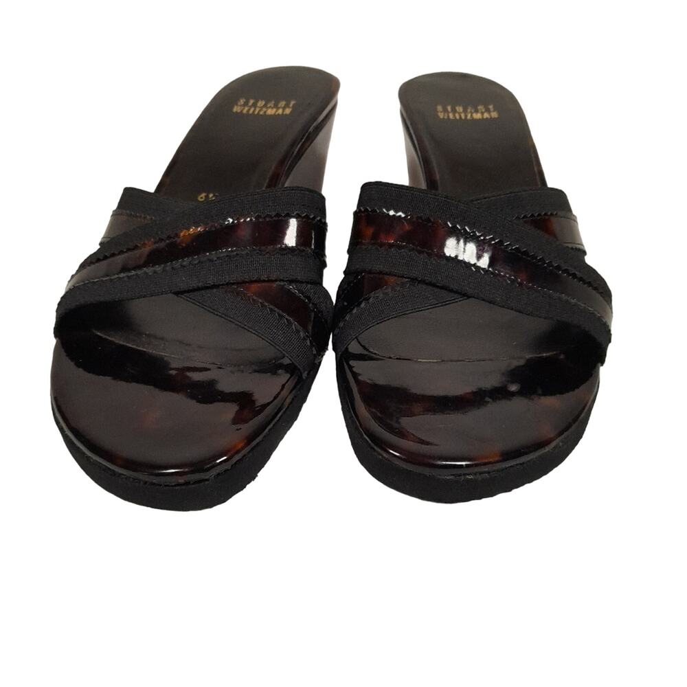 Stuart Weitzman Tortoise Shell Patent Wedge Women 6.5 Minimalist Classiccore EUC